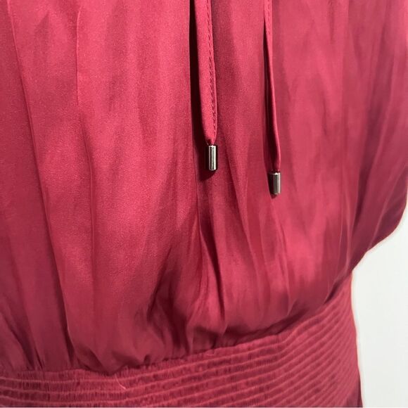 Halston Heritage Sleeveless Smocked Waist High/Low Dress Ruby Maroon XL - Picture 11 of 16